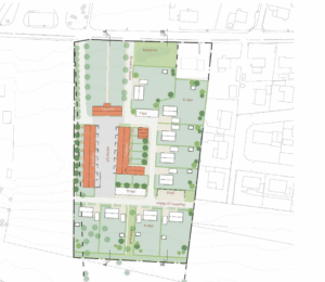 Illustrationsplan av Radar arkitekter som visar hur planomr&aring;det skulle kunna utformas.