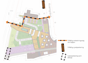 karta med omledning av cykelv&auml;g vid stinstorget