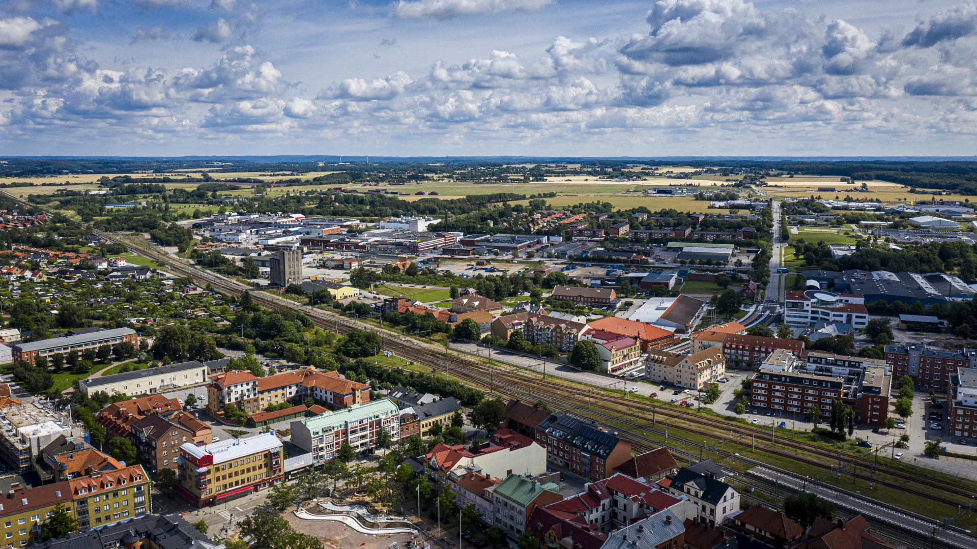 Flygbild över brukstaden.